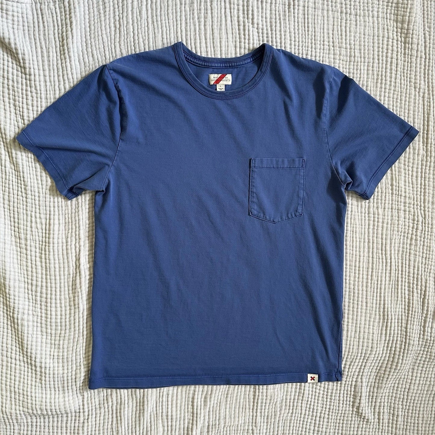 Best Made Co T-Shirt Blue Supima Cotton Short Sleeve Pocket Tee USA Classic L