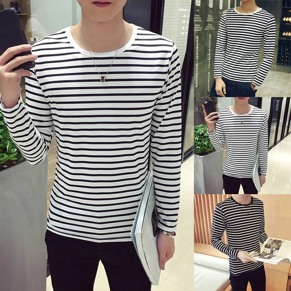 Fashionable Design Korean Casual Tops Black White Striped Lightweight Feel