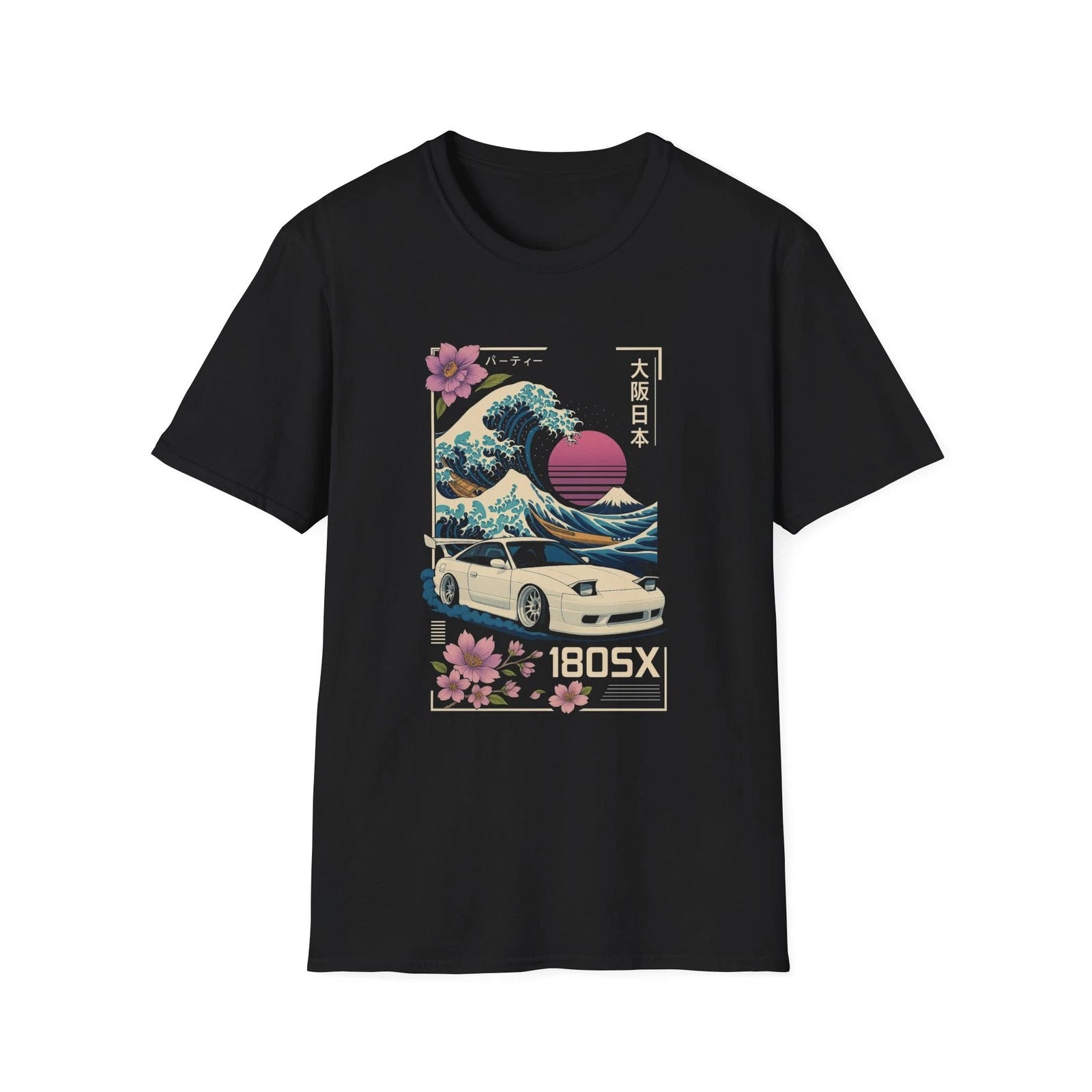 180SX JDM Drift Car T-Shirt Great Wave Japan Style Sakura Street Tee