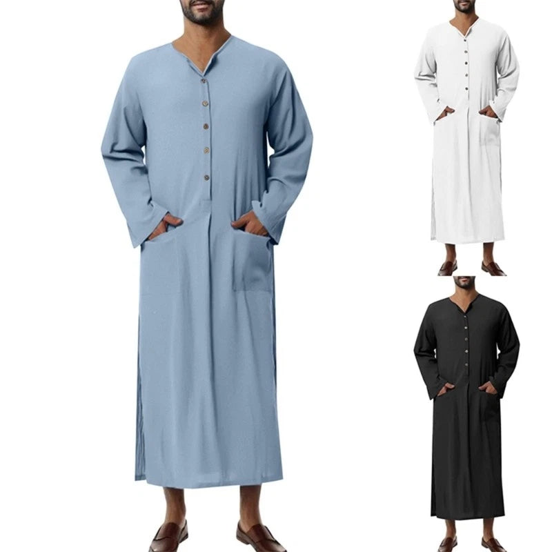 Stylish Middle Eastern Thobe with Pockets For Men Flowing Design Cultural Dress