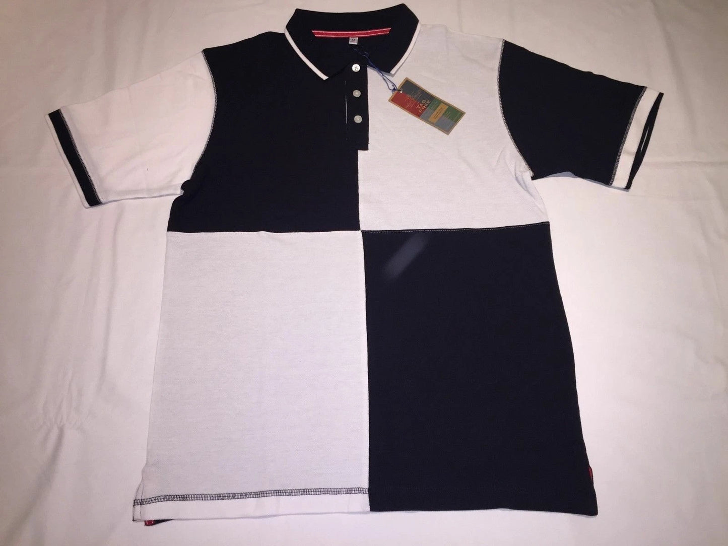 Men's smart Front Row Quarter Polo. 100% Cotton Pique Navy/White Medium XL NEW