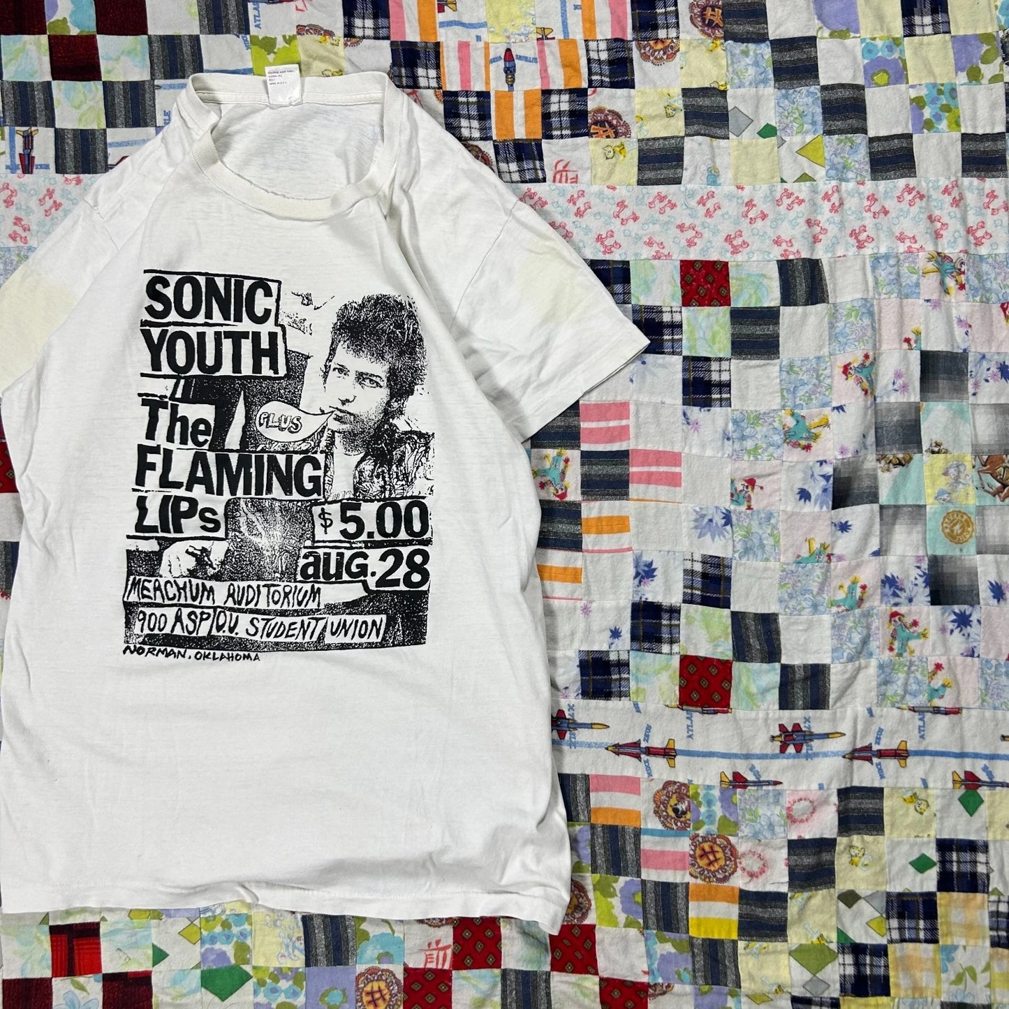 Men's Custom Reprint Flaming Lips Sonic Youth Concert Poster Graphic Tee