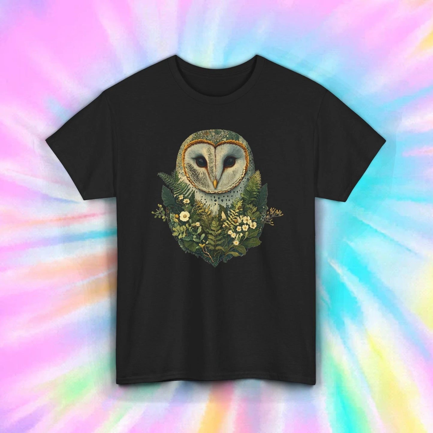 Barn Owl Shirt Nature Forest Bird Art Floral Graphic Tee S-5XL