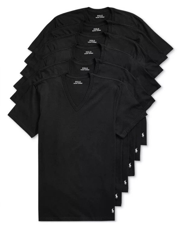 Polo Ralph Lauren Men's 6 Pack Classic Fit V-Neck T-Shirts Black New