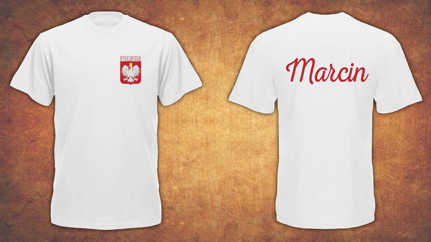 Personalised Polska  Poland Kibic Name on the Back Mens T-shirt White