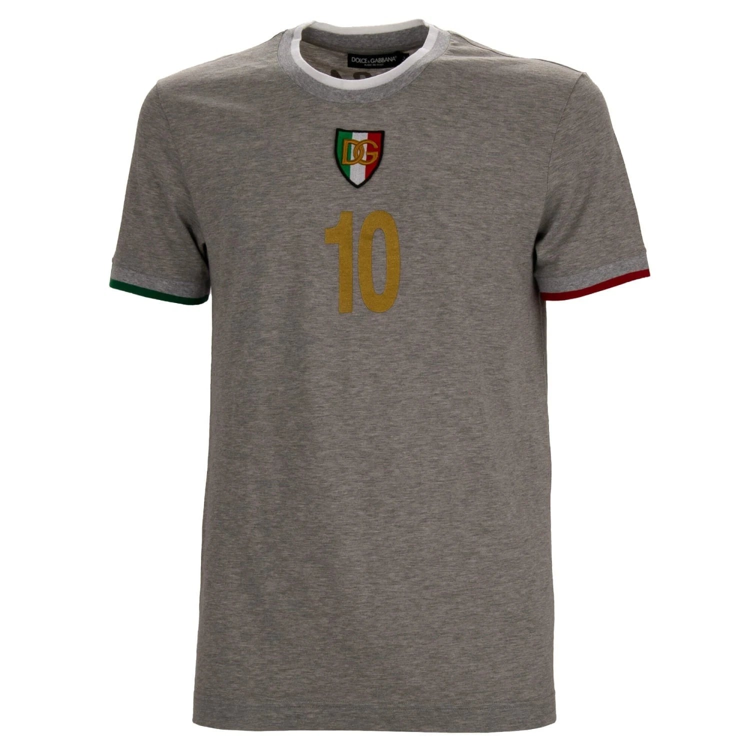DOLCE & GABBANA DG Gold Logo Italy Flag Patch Cotton T-Shirt Slim Fit Gray