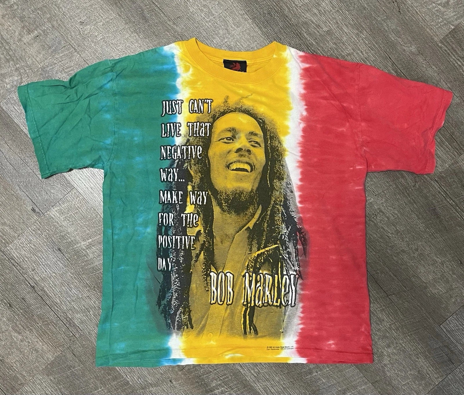 Vintage Bob Marley Tie Dye T Shirt M Jamaica 1999 Positive Vibration Graphic Tee