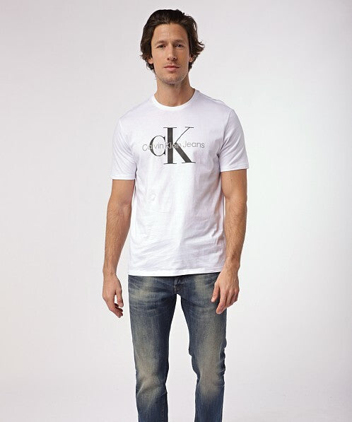 CALVIN KLEIN Monologo White Graphic T-Shirt Classic Fit Crewneck Lightweight L