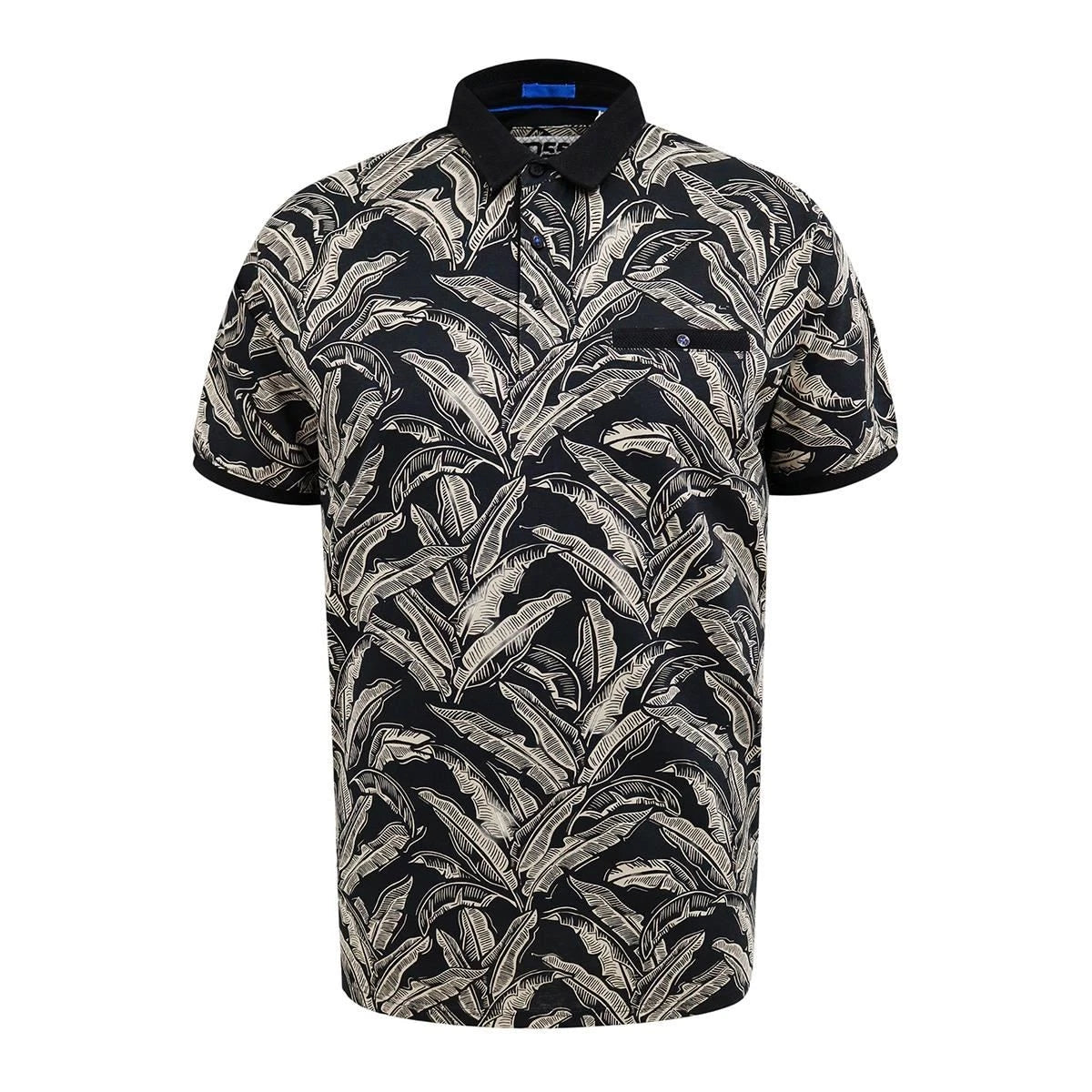 D555 PALMER- All Over Leaf Printed Polo Shirt For Men in Black, 2XL-8XL