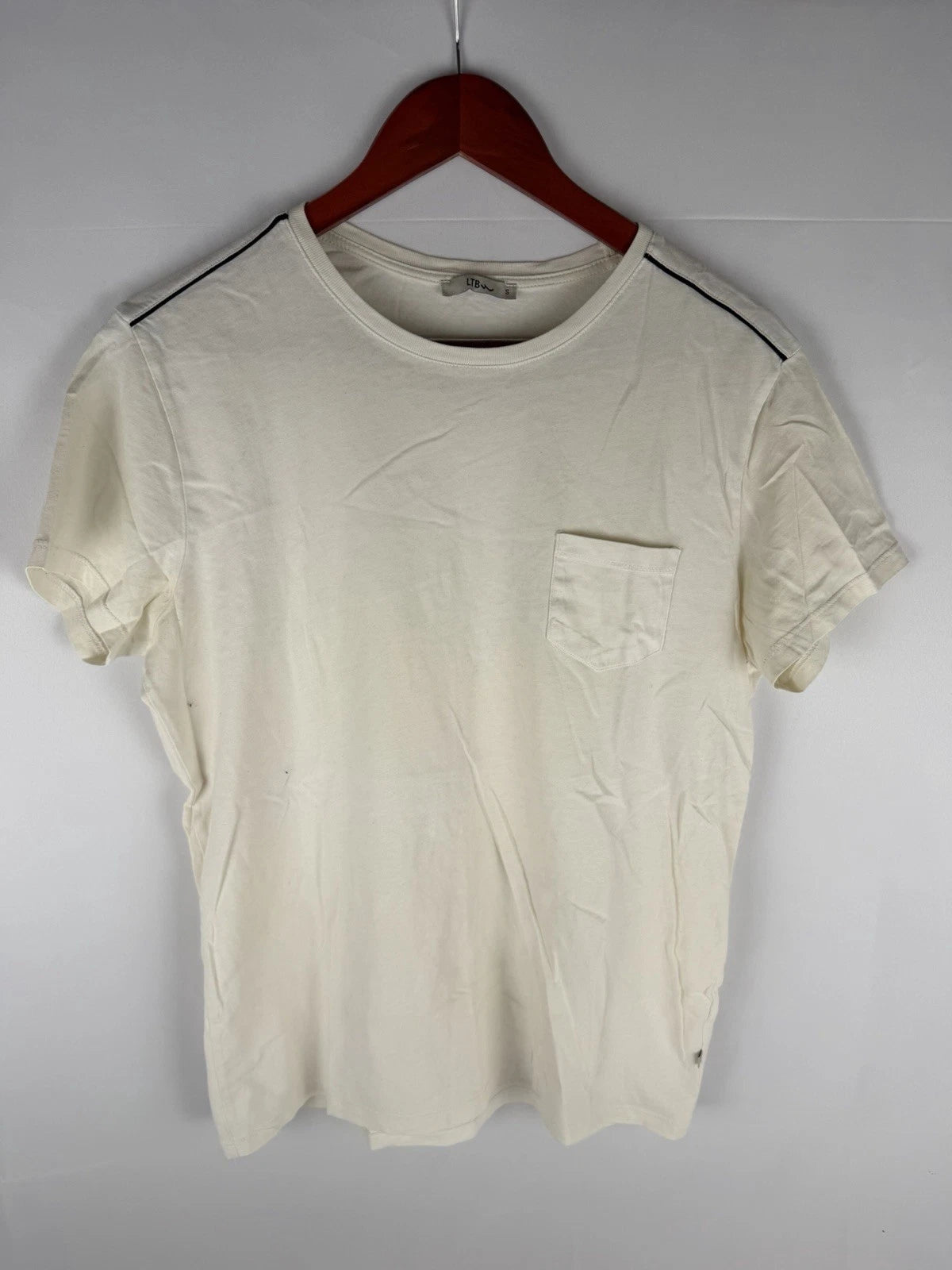 LTB Mens Pocket T-Shirt Small Cream Short Sleeve Minimalist Casual Tee