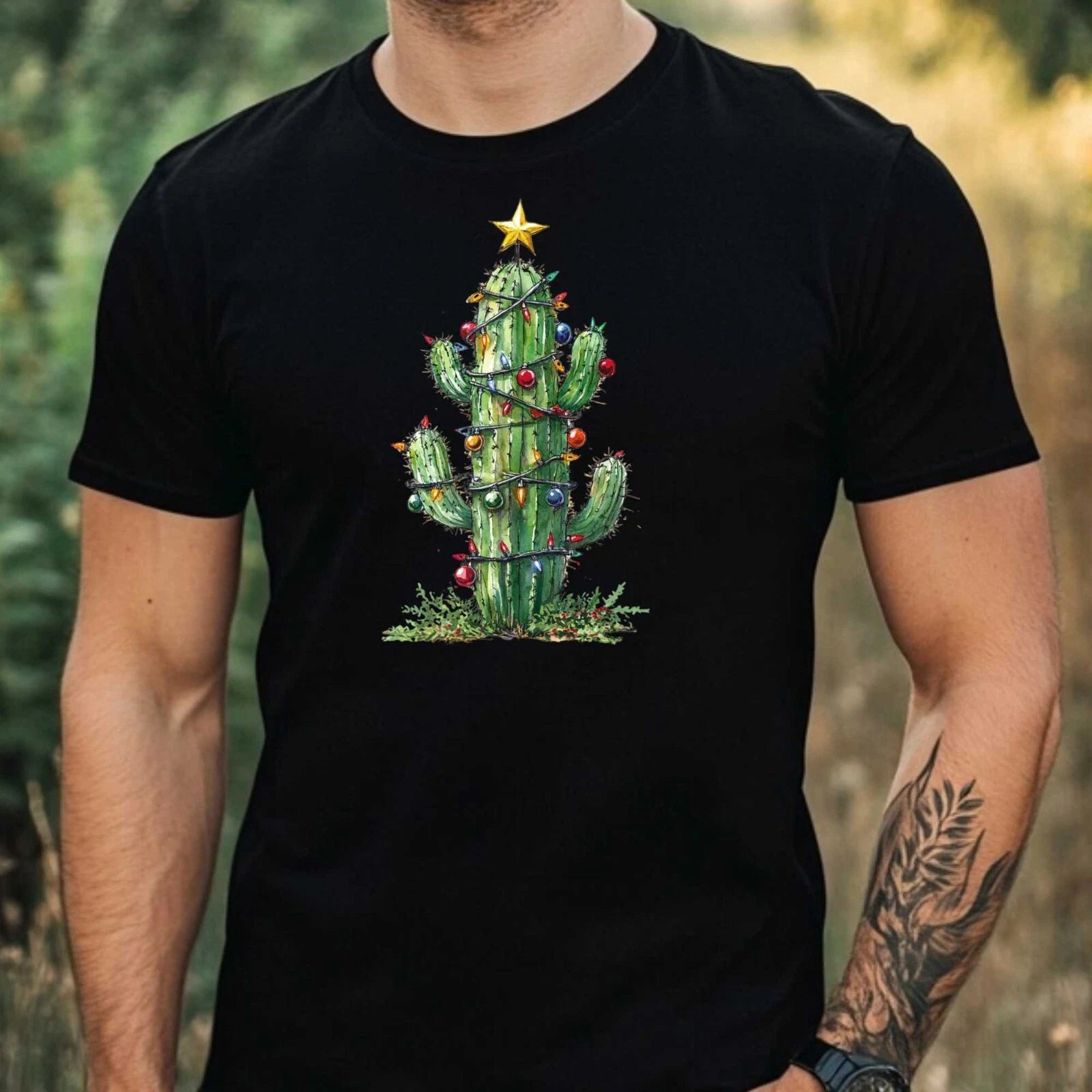 Mens Cactus Christmas Theme Cotton T-Shirt Size XS to 5XL