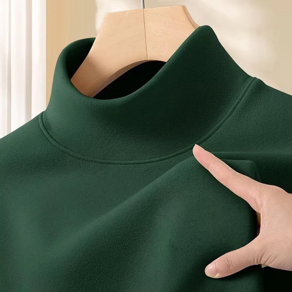 Slim Fit Pullover Men Thermal Top For Winter Layering Solid Color Slim Fit Cut
