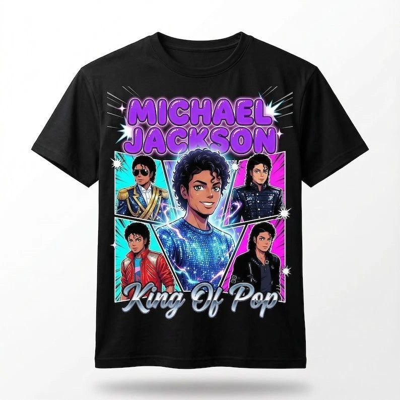 Michael Jackson Anime Shirt King of Pop Eras Tee Retro 80s Neon Comic Gift