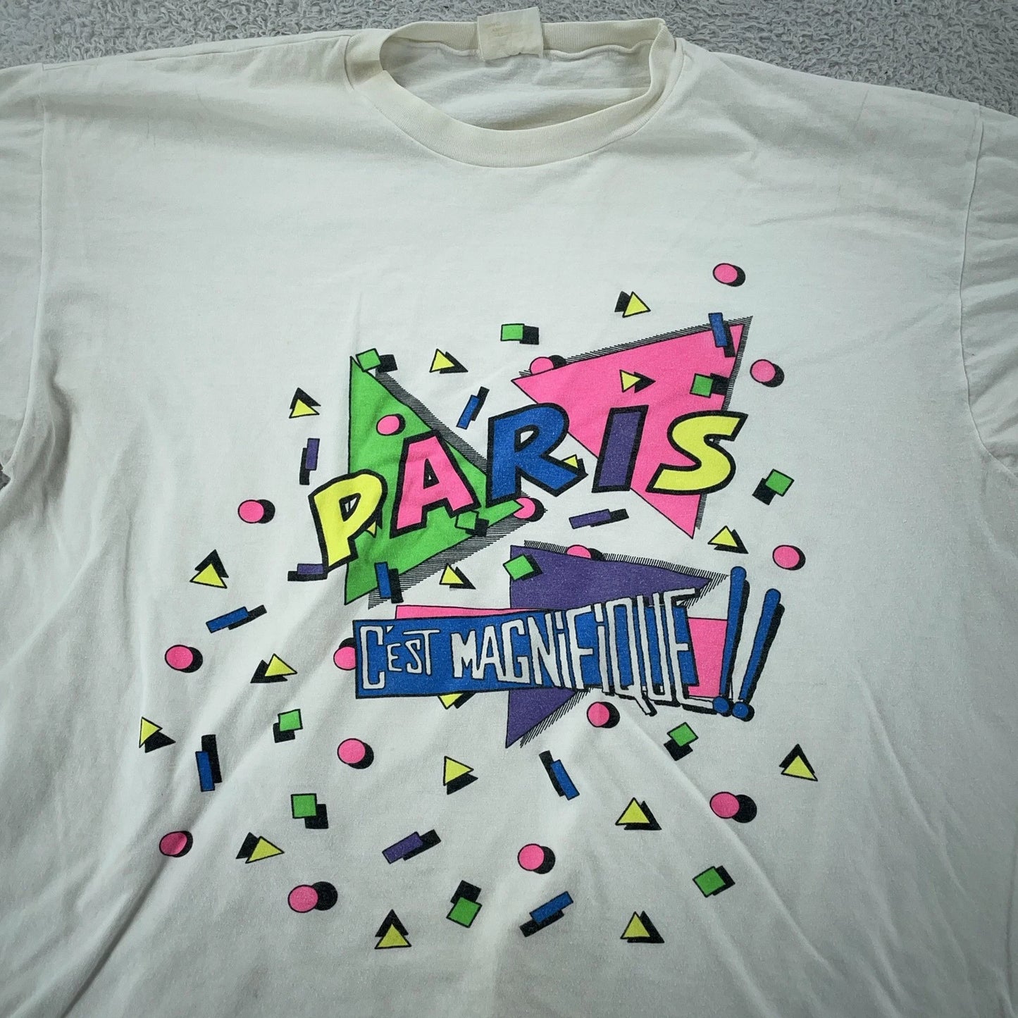 Vtg Paris C'est Magnifique Tourist Tee Shirt FITS XL White France French Pop Art