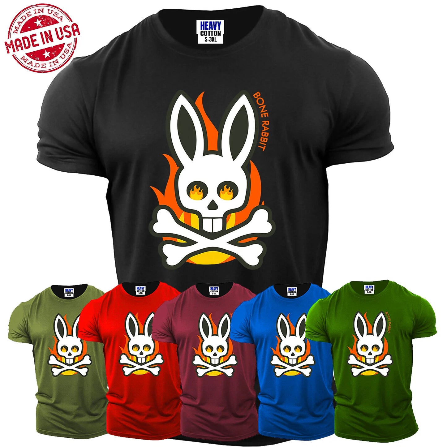 Bone Rabbit Fire Men's T-Shirt Happy Easter Birthday Party Graphic Cool Gift Tee