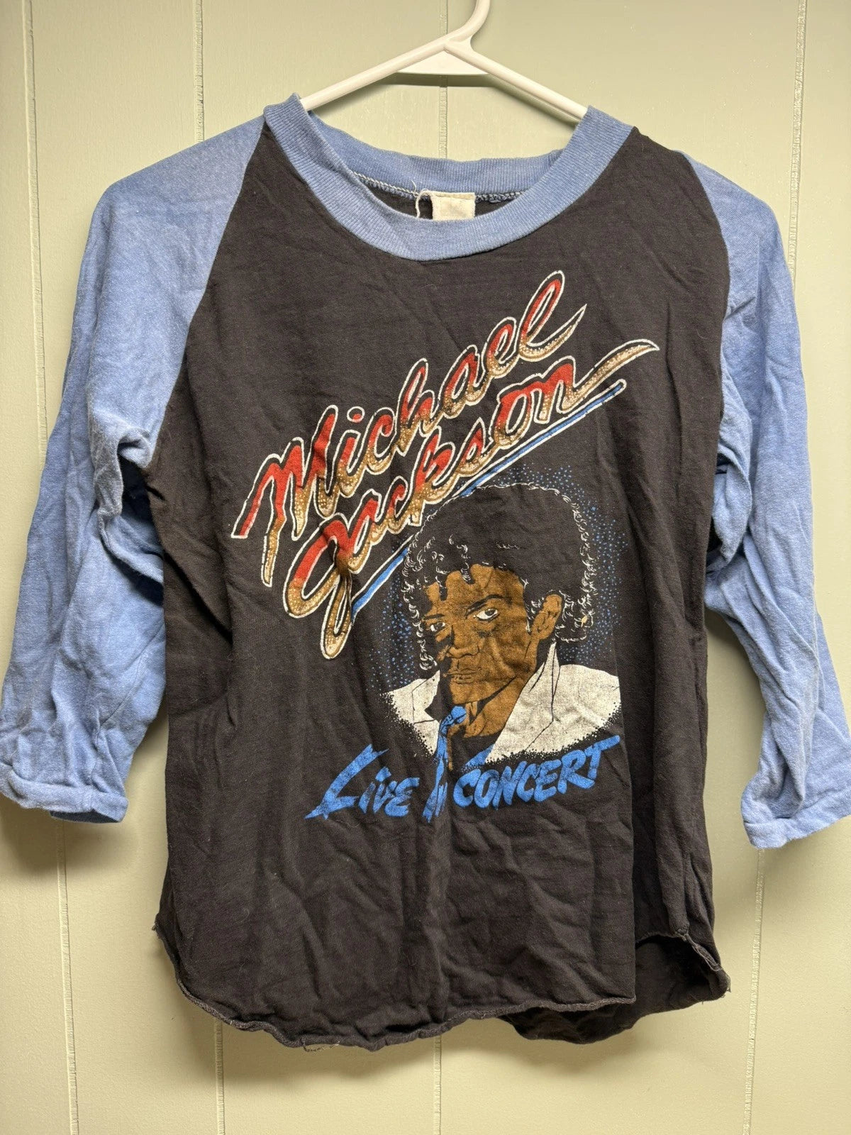 RARE Vintage Michael Jackson Shirt 80s Raglan Size L Live In Concert