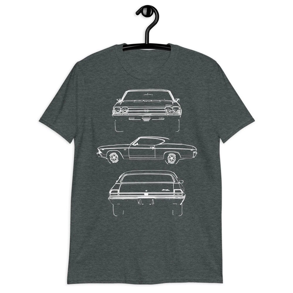 1969 Chevelle SS 396 Muscle Car Owner Gift Outline Art Short-Sleeve T-Shirt