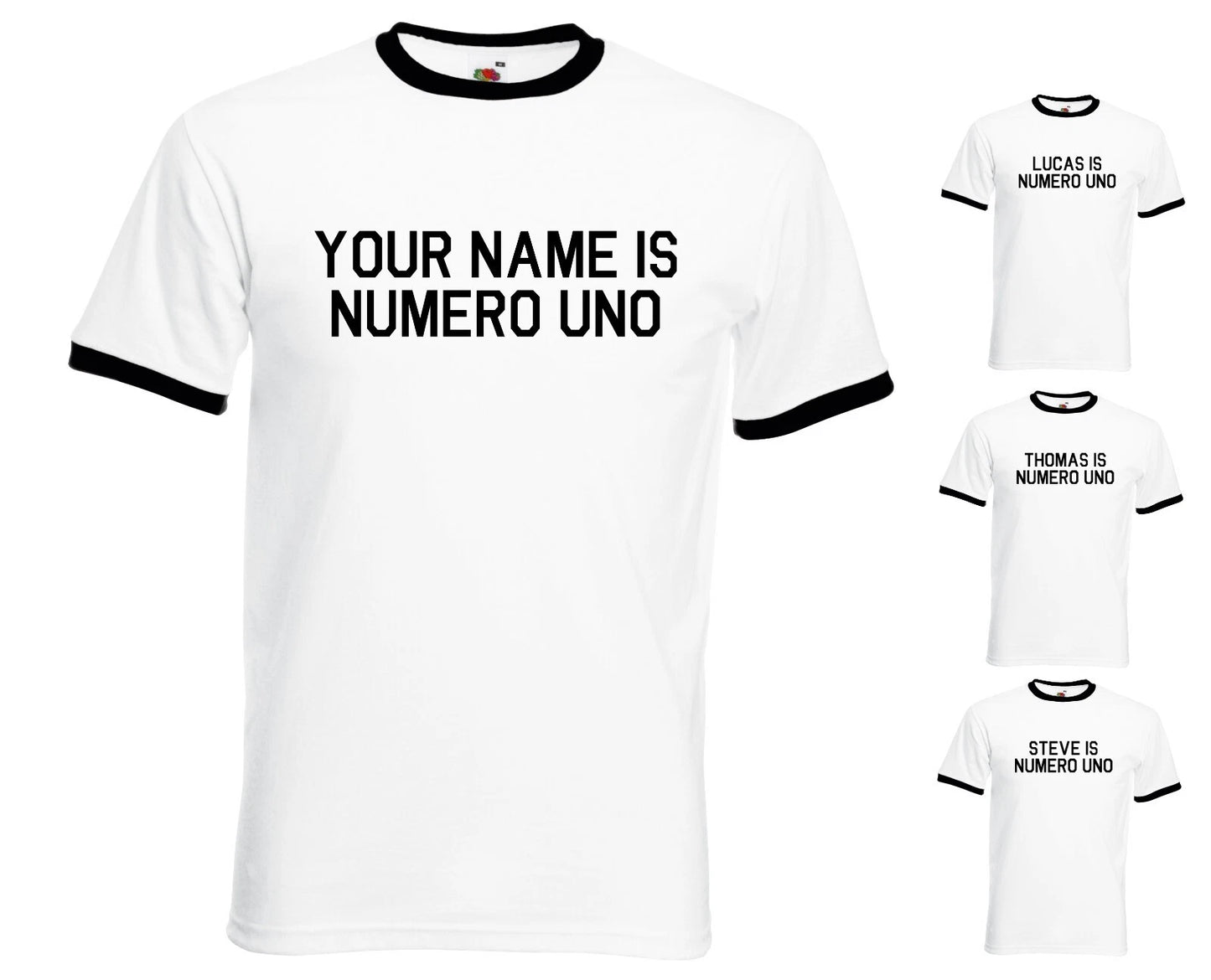 Custom Personalised Your Name Is Numero Uno Mens/Adults Ringer Tshirt Novelty