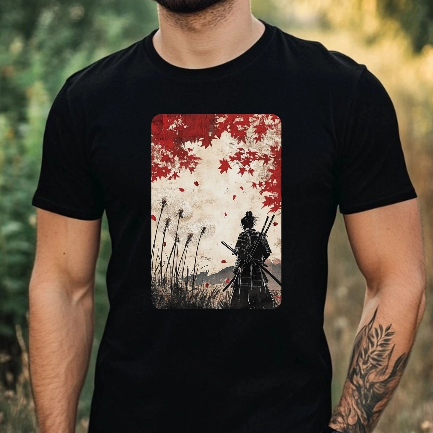 Mens Samurai Dandelion Print Cotton T-Shirt Size XS to 5XL