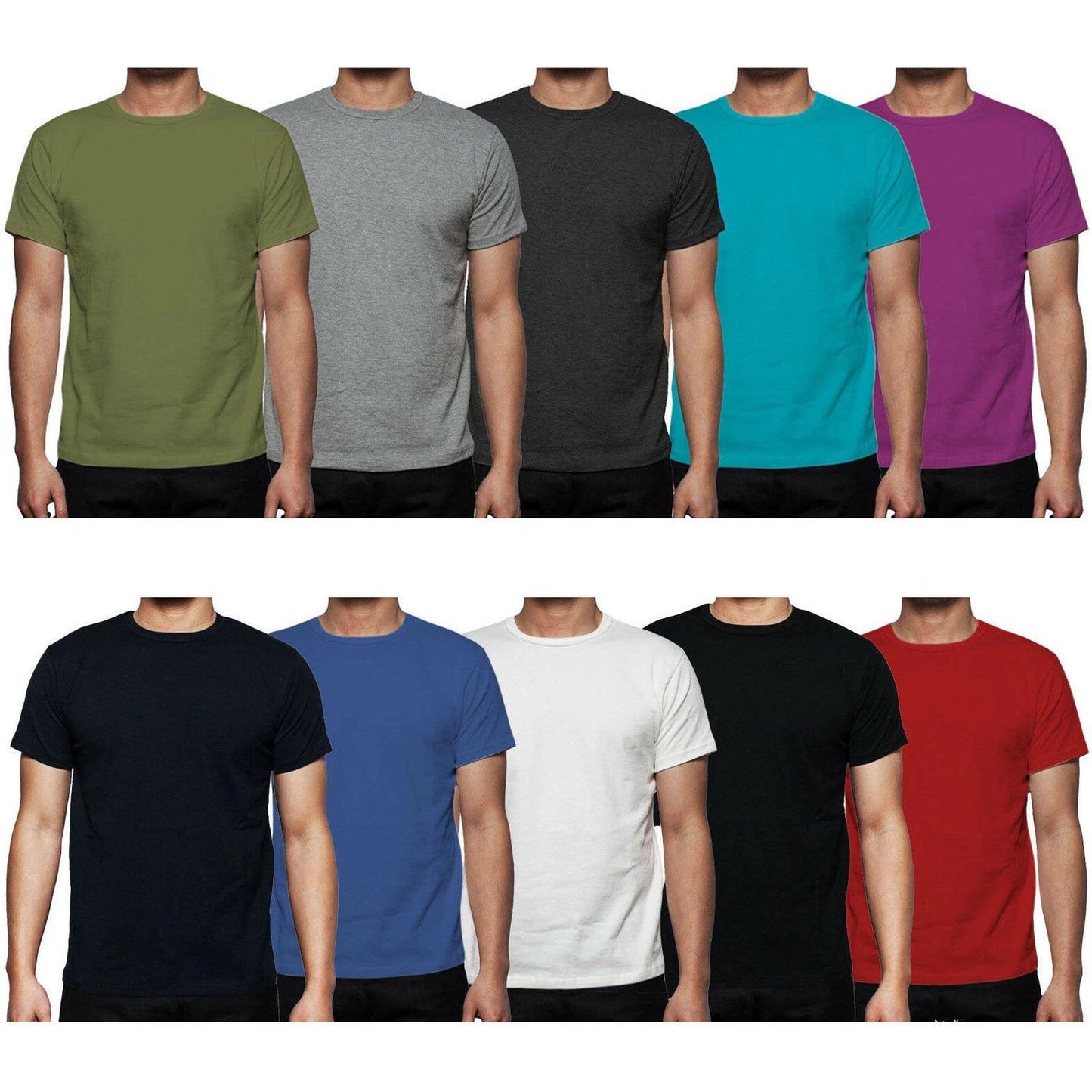 Mens Plain T Shirt Multi Pack Basic tshirt Cotton Crew Neck Shirt Casual Top Lot