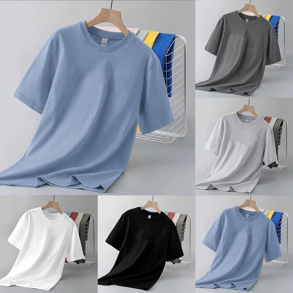 Hot Men Short Sleeve TShirt Slim Fit Casual Summer Solid Color Round Neck Top