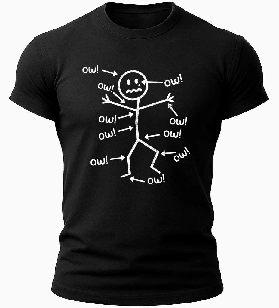 Funny Stick Figure “Ow” T-Shirt – Sarcastic Pain Humor Graphic Tee