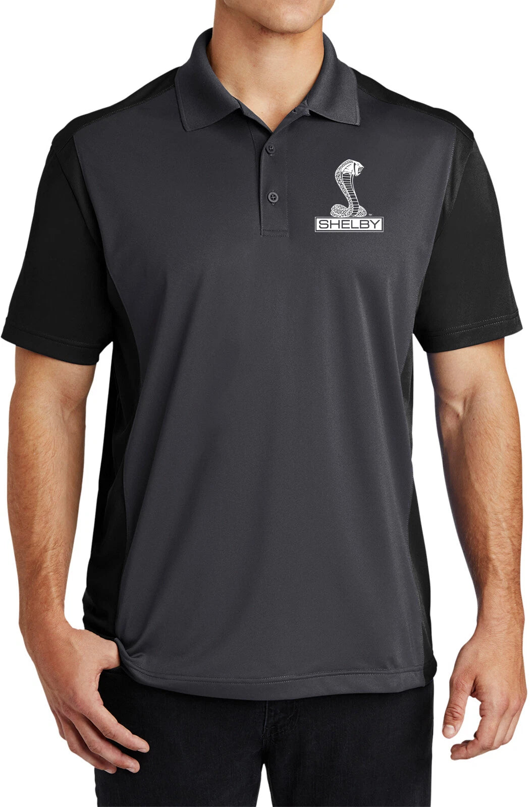 Shelby Cobra Chest Print Colorblock Sport Wick Polo Shirt