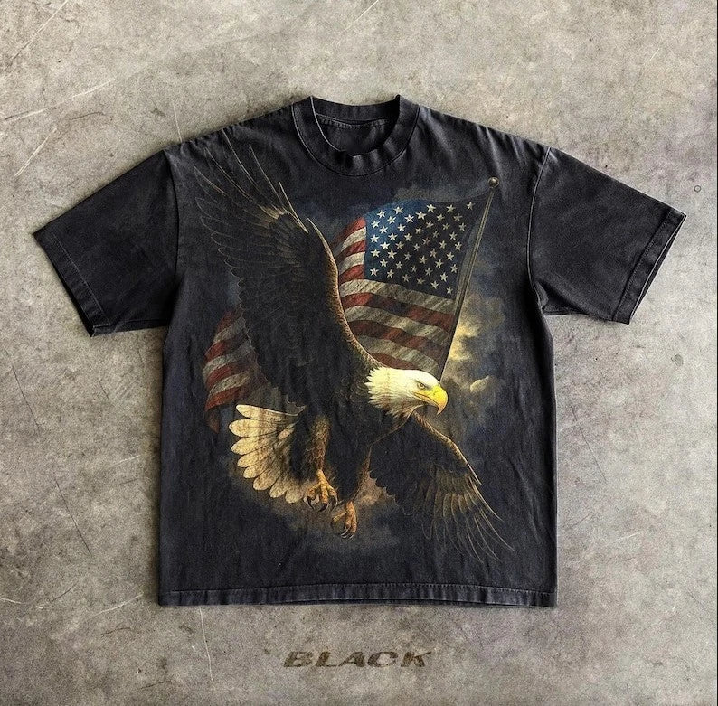 Bald Eagle Vintage 90s Graphic Style Tshirt, Retro American Flag Faded T-Shirt