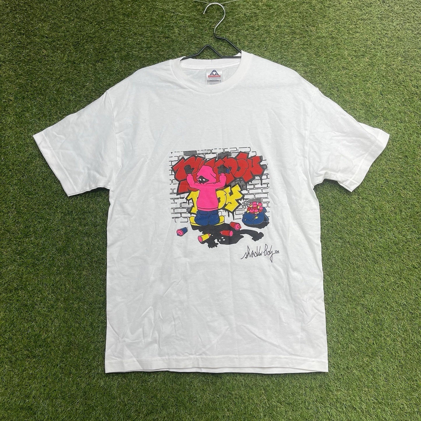 Shadow Boy Shirt Mens Large White Graffiti Spray Paint Street Art Graphic Tee