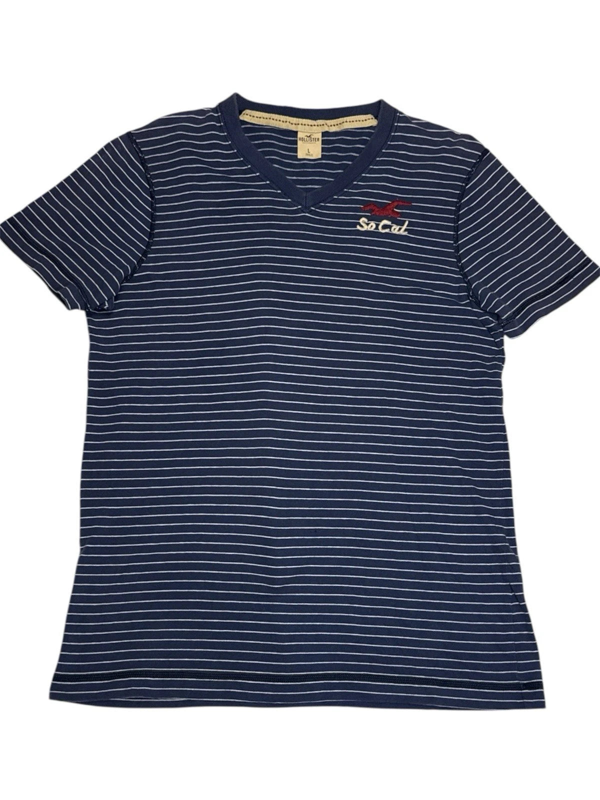 Holister Men’s Large So Cal Navy Stripes V-Neck T-shirt Hipster Streetwear