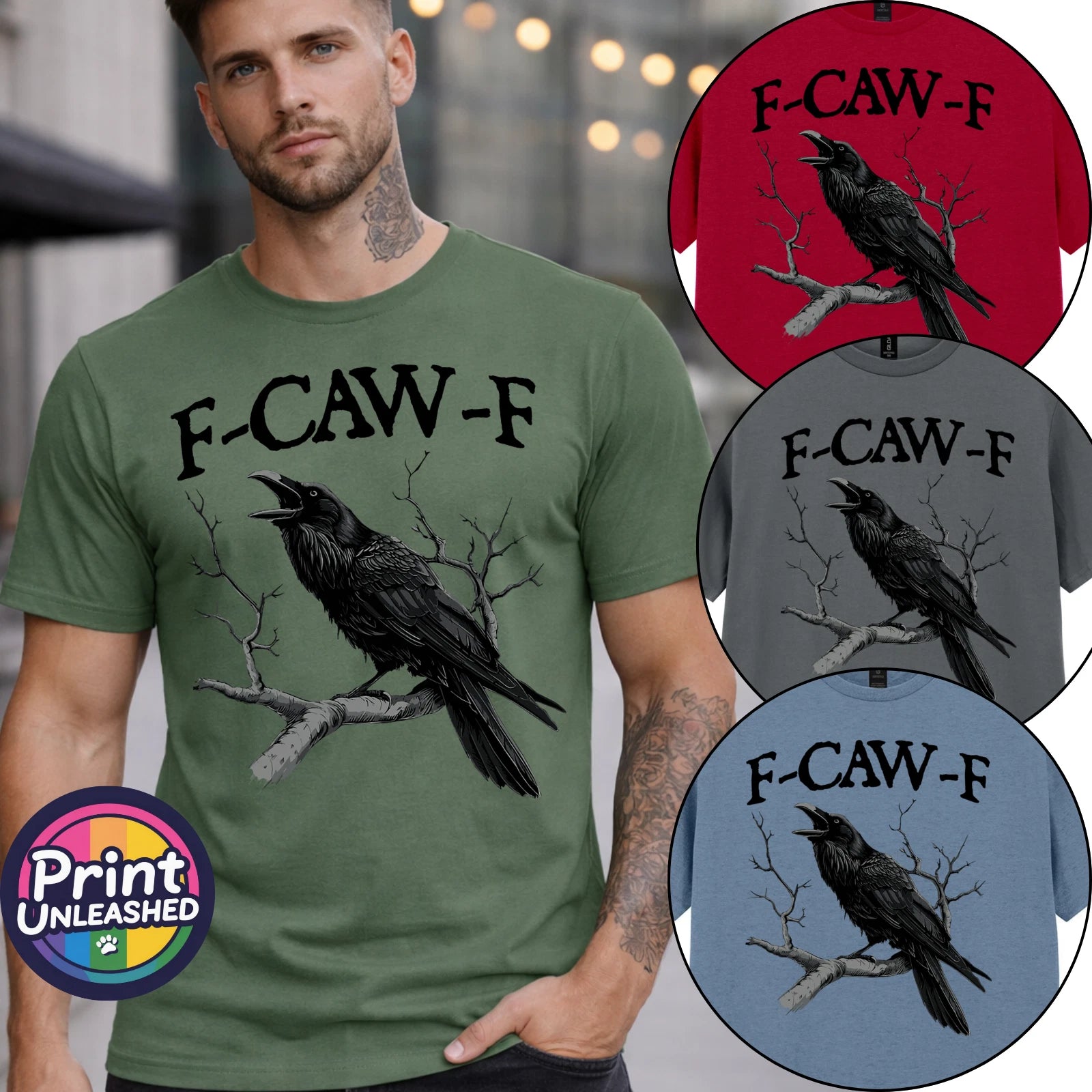 F-CAW-F Funny Slogan T-Shirt Crow Raven Print⭐ Unisex S-2XL Fun Birthday Gift
