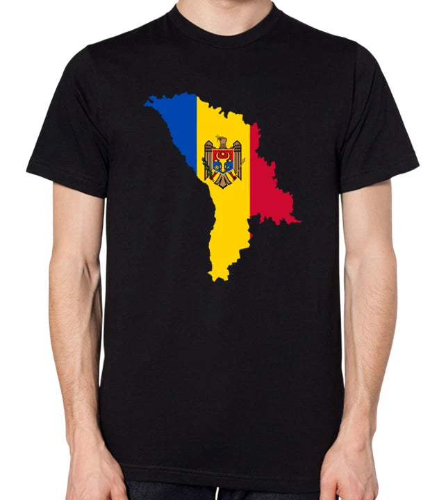 Moldova Flag Map T-Shirt Men Ladies Unisex Top