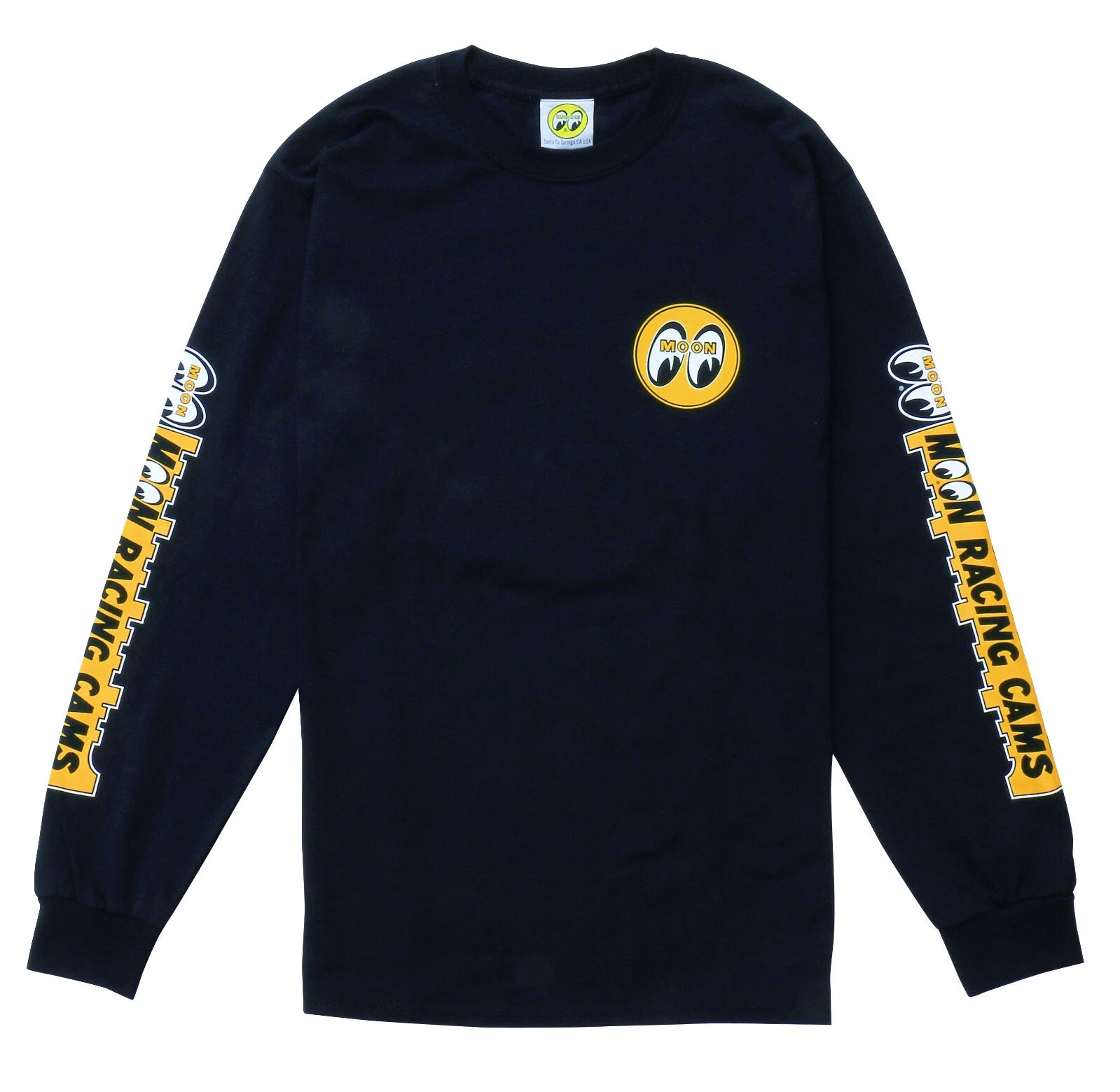 Men's Mooneyes Moon Equipped Black Long Sleeve T-Shirt Racing Cams TM112BK