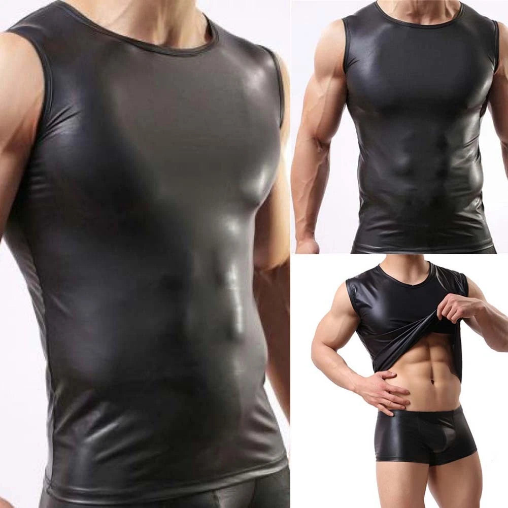 Stylish Sleeveless Tank Top for Men Imitation Leather Design for Casual Events