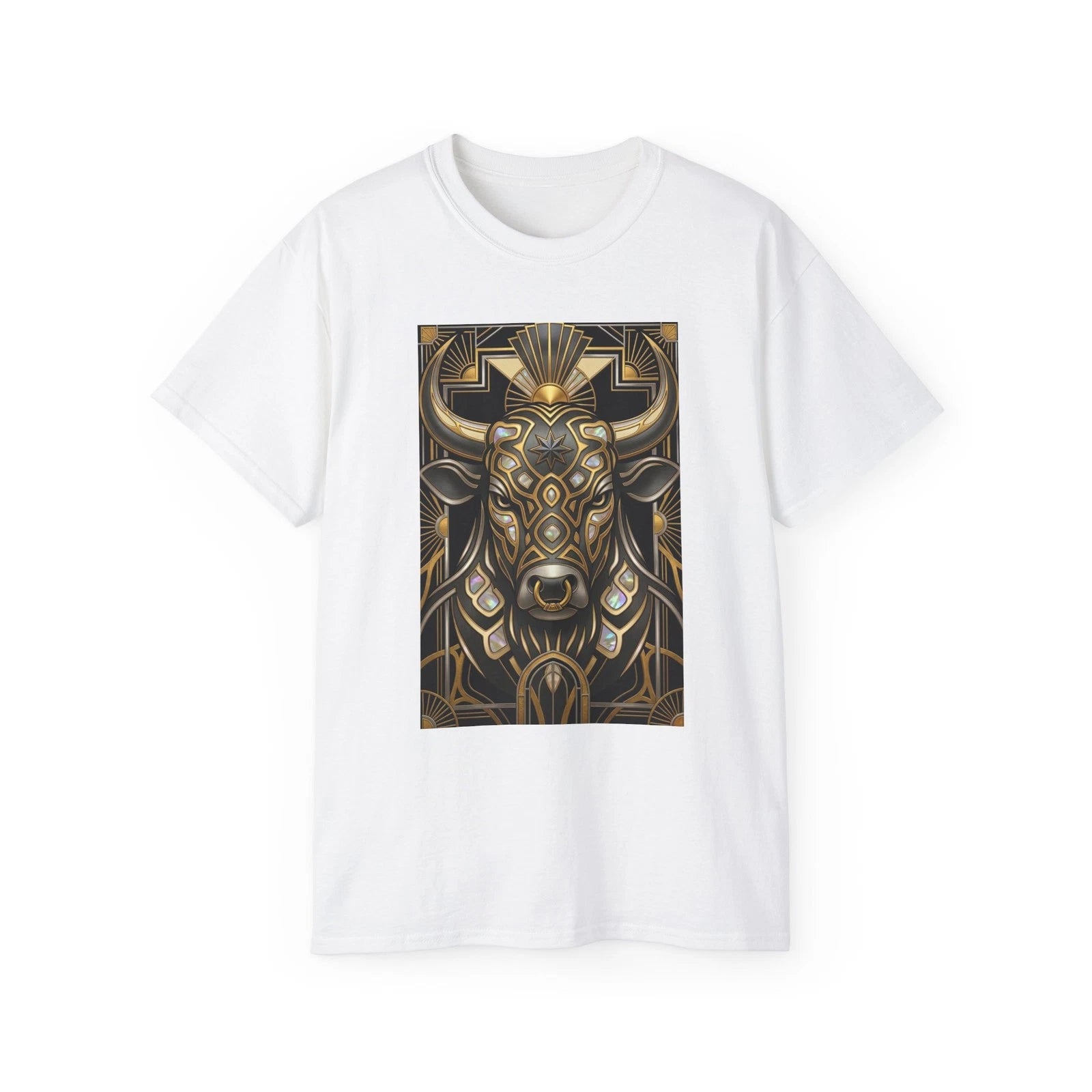 Ornate Golden Bull Tee | Geometric Bull Head Design