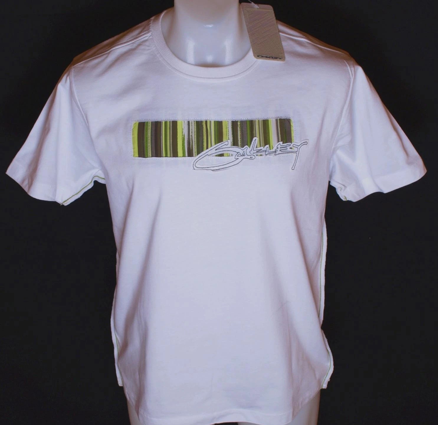 New Authentic Men's Cut Out Stripe Embroidered T Shirt White Slim Fit Small