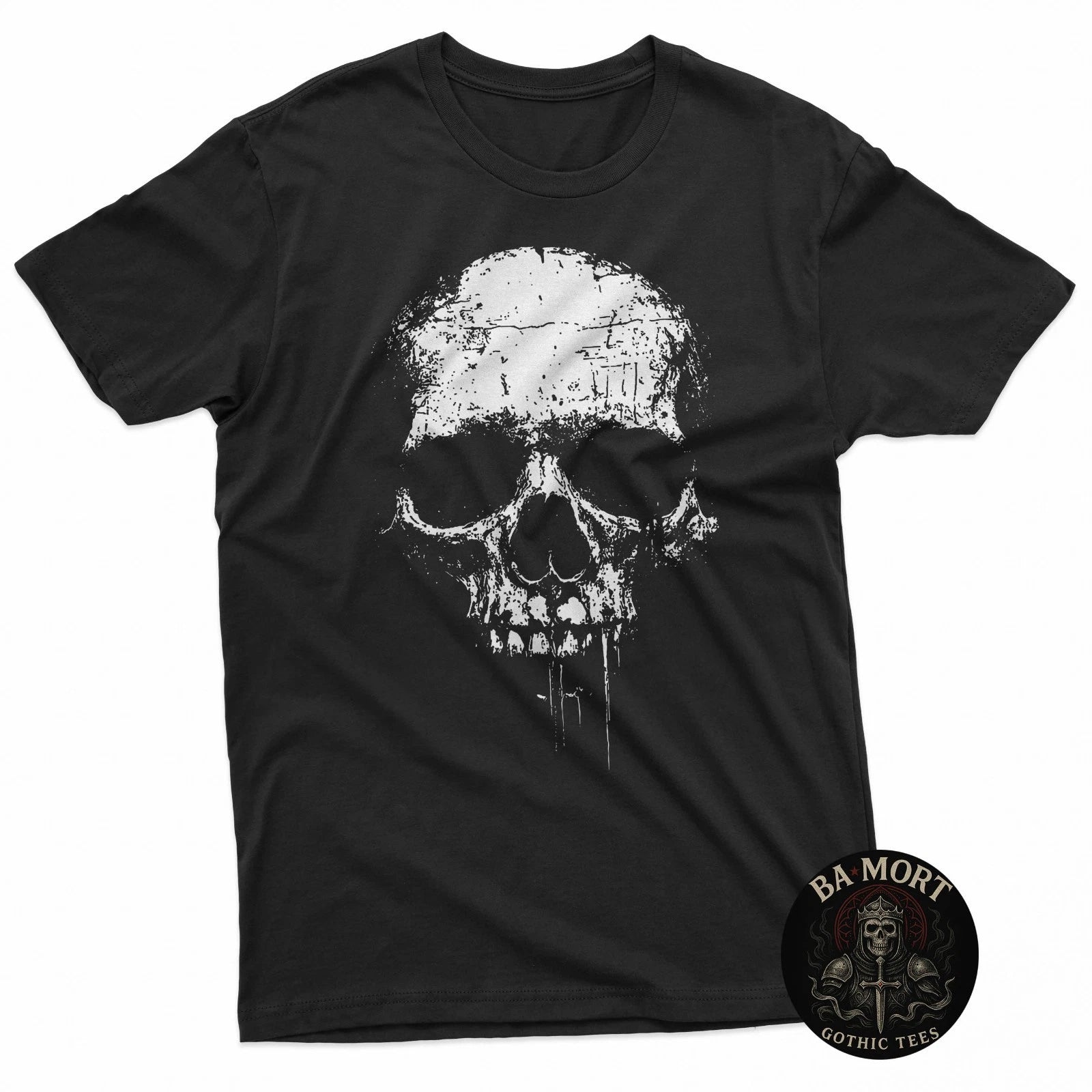 Skull Grunge Black White Art Graphic Women Men T-Shirt