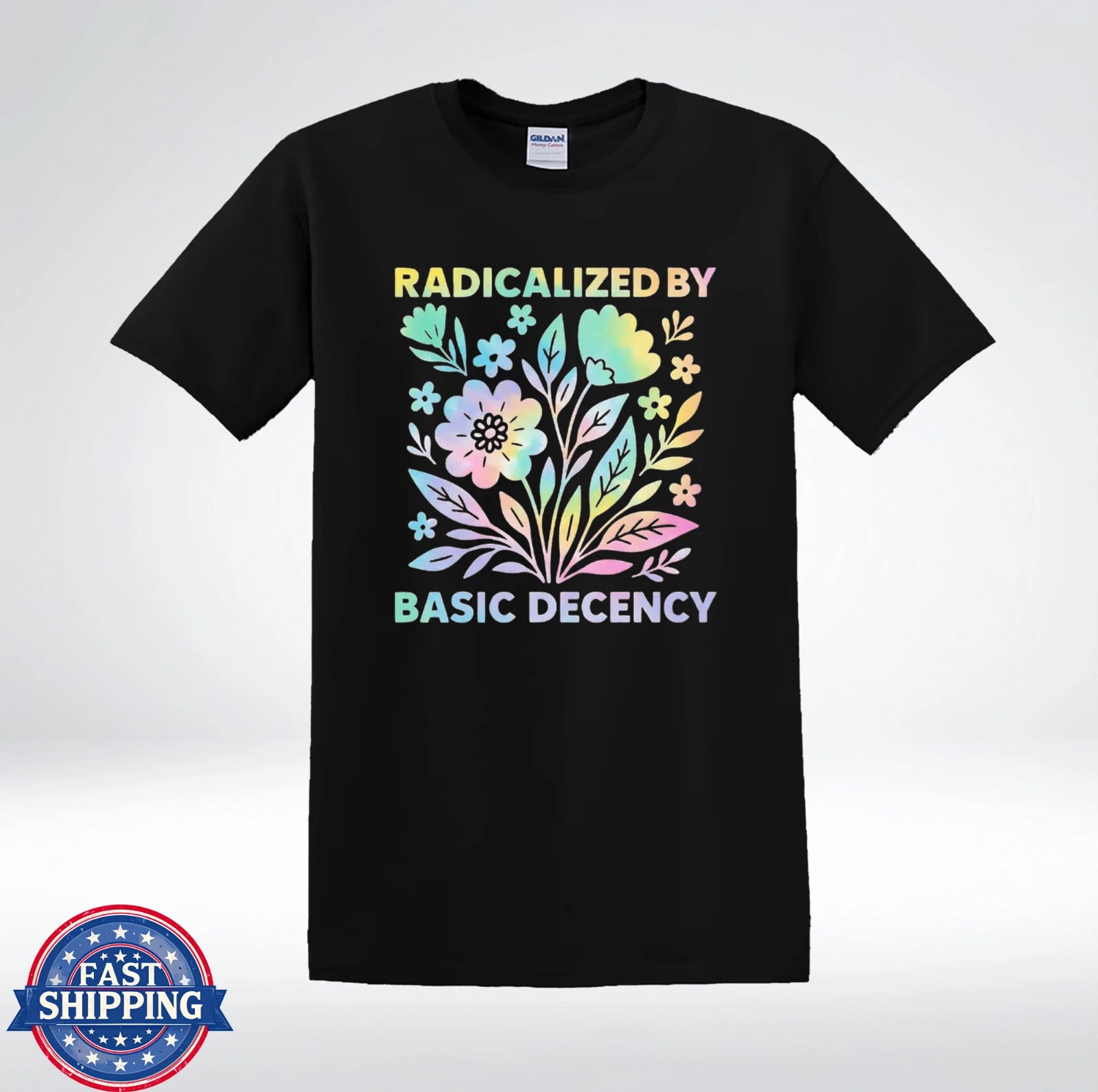 Radicalized By Basic Decency Shirt Pastel Floral Aesthetic Graphic T-Shirt