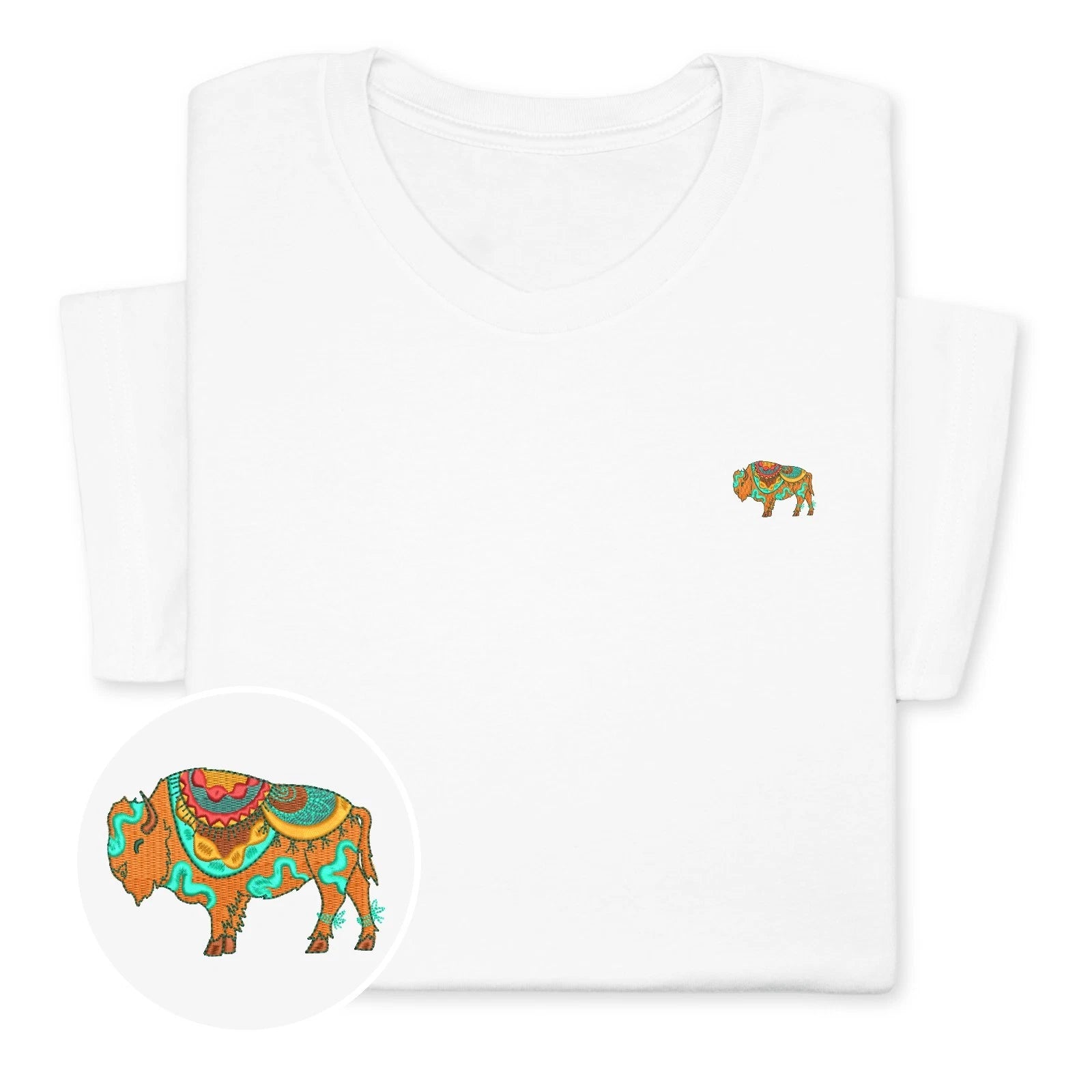 Boho Buffalo Embroidered T-Shirt, Colorful Western Cowgirl Gift Tee