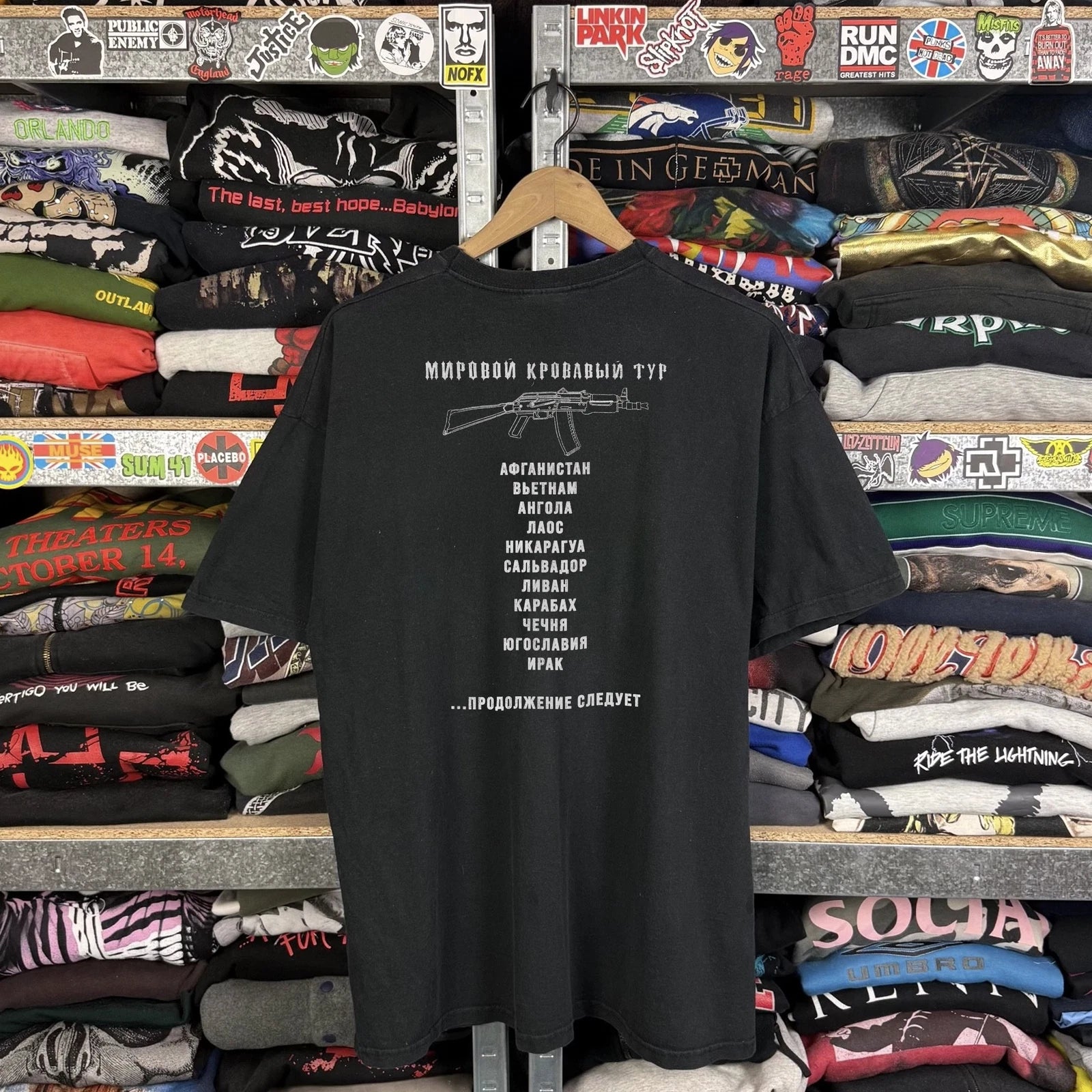 90s Kalashnikov AK-47 Tour Aged T-Shirt Black XL