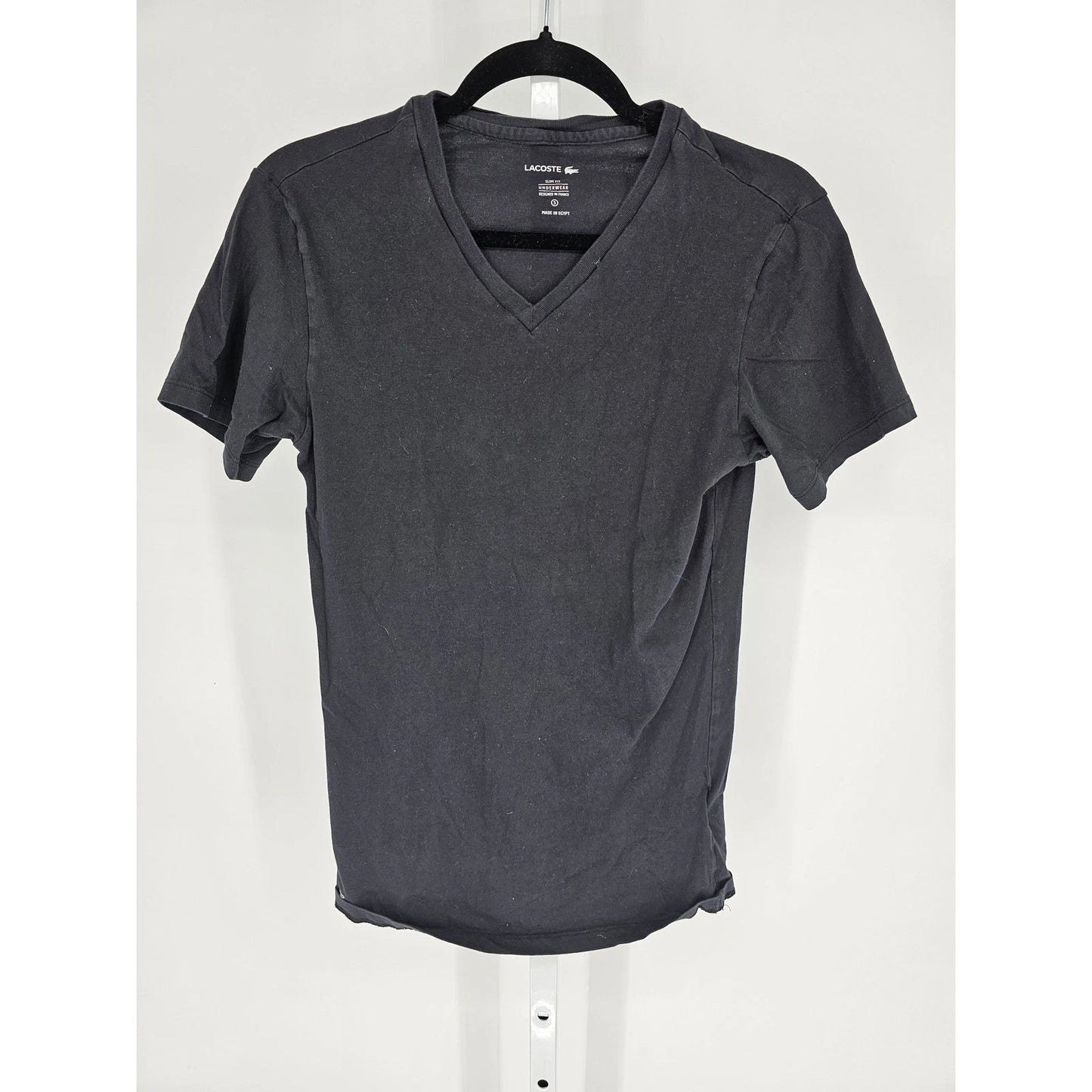 Lacoste Mens Sz S Slim Fit V Neck Solid Black Undershirt Shirt