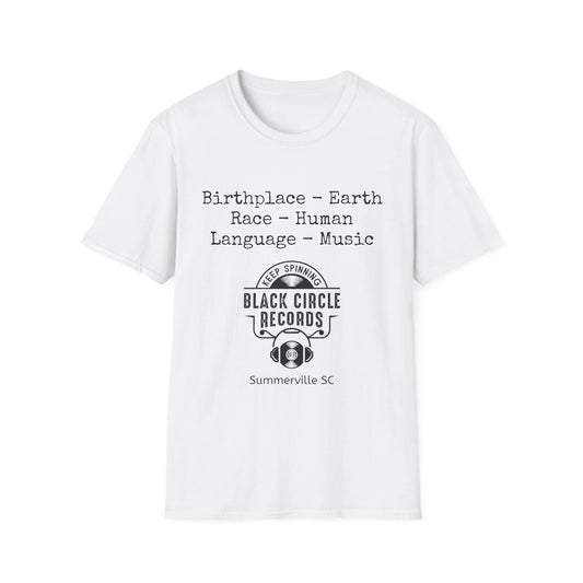 Birthplace Earth Race Human Language Music Vinyl Record Store T-Shirt Festival