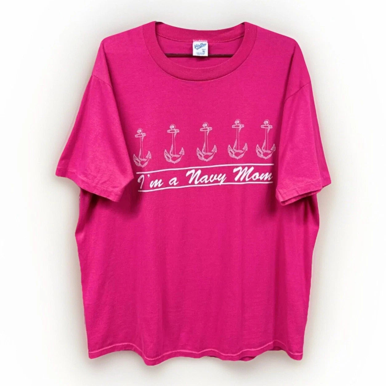 Vintage Navy Mom T Shirt Anchor Pink XL Velva Sheen