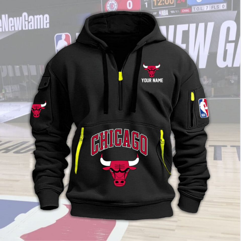 Personalize Chicago Basketball Team Quarter Zip Hoodie