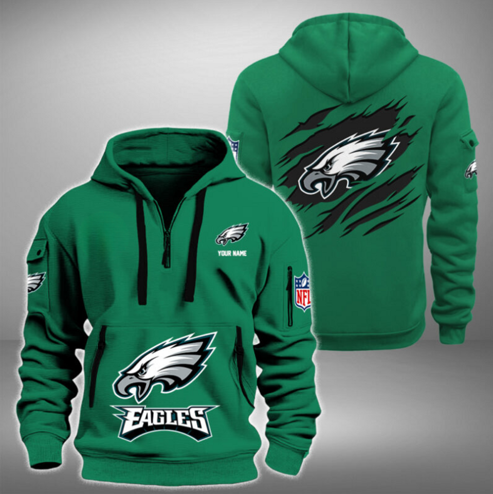 Personalize Philadelphia Football Team Quarter Zip Hoodie