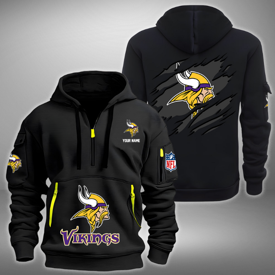Personalize Minnesota Vikings Football Team Quarter Zip Hoodie