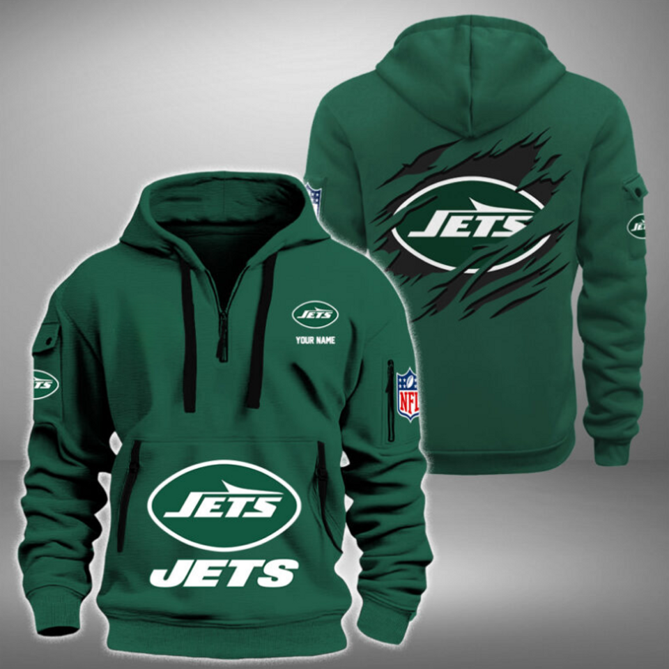 Personalize NY Jets Football Team Quarter Zip Hoodie