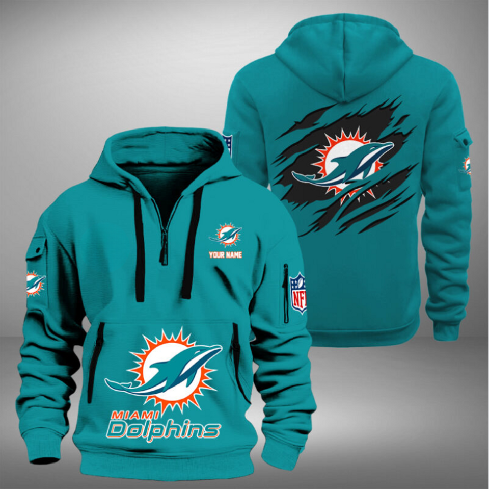 Personalize Miami Football Team Quarter Zip Hoodie