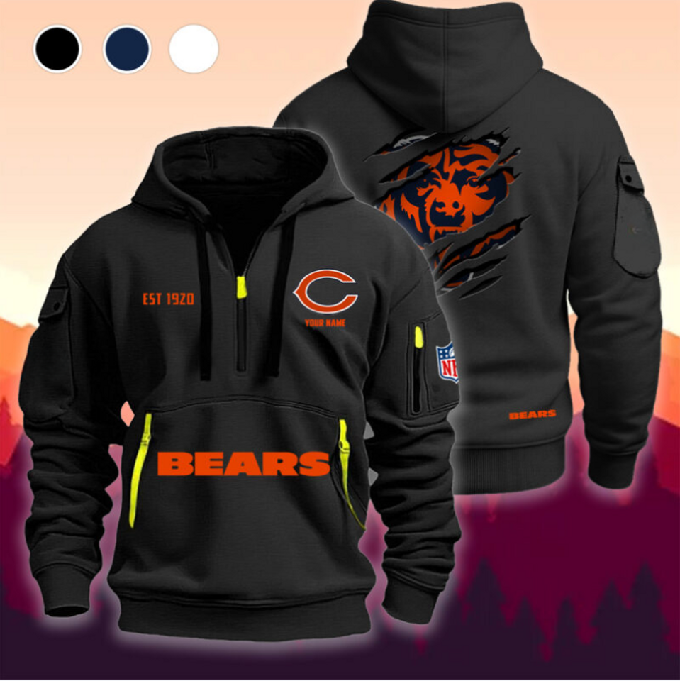 Personalize Chicago Football Team Quarter Zip Hoodie