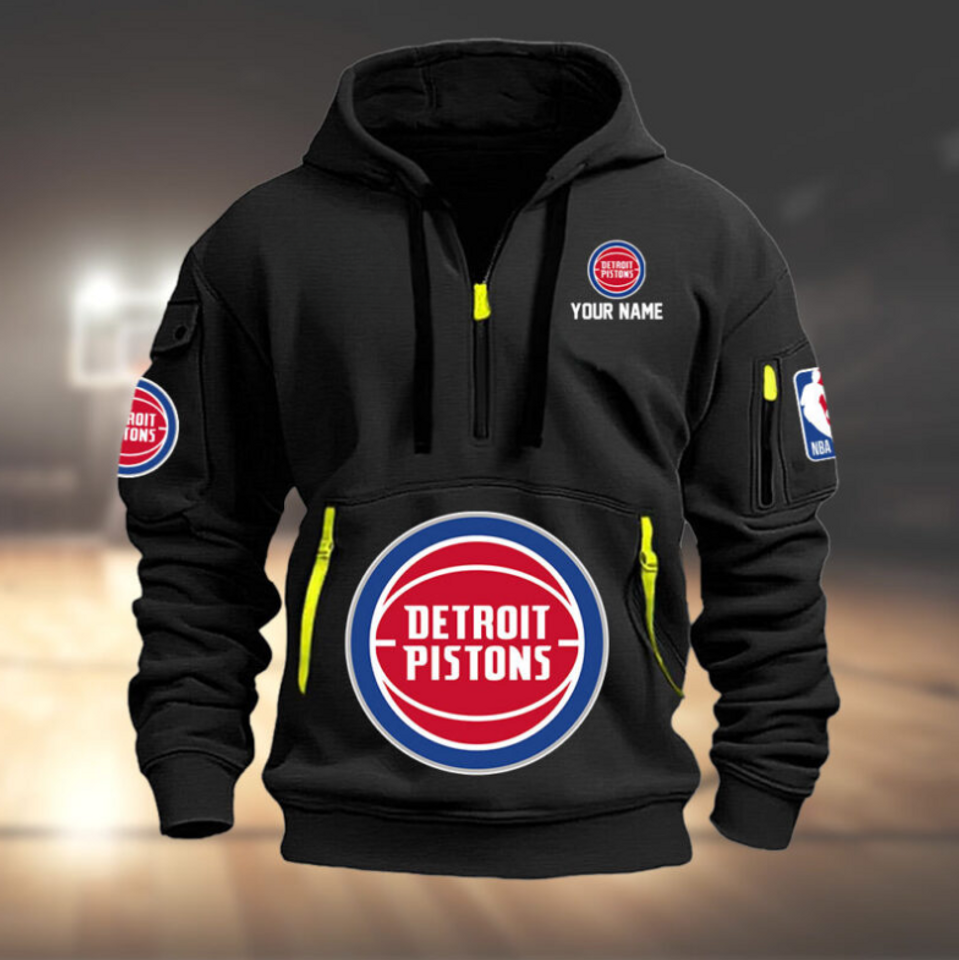Personalize Piston Basketball Team Quarter Zip Hoodie